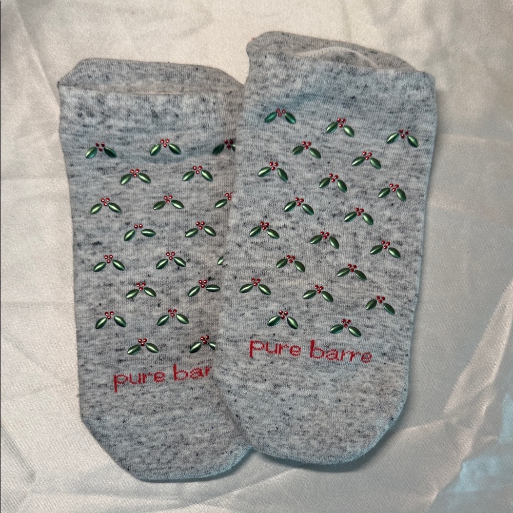 Pure Barre Gray Ankle Socks with Green and Red Accent